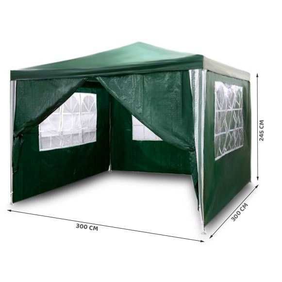 Namiot pawilon ogrodowy handlowy 3x3m + 4 ścianki model 2022 - ZIELONY