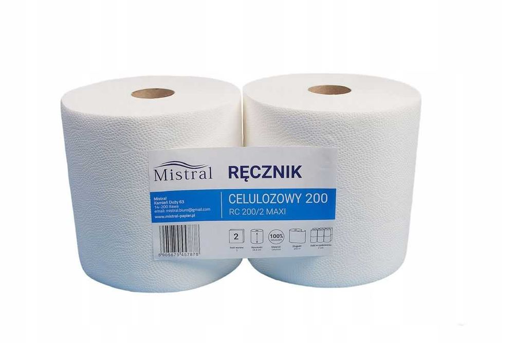 Ręcznik papierowy / Czyściwo papierowe 200m 100% CELULOZA 2-warstwowe!
