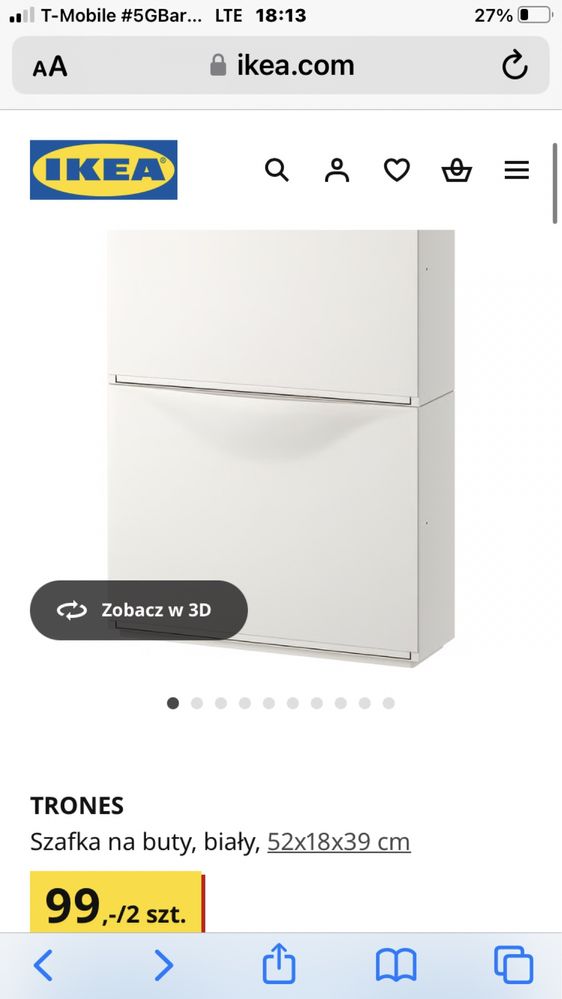 Ikea trones mała półka biała wysyłka