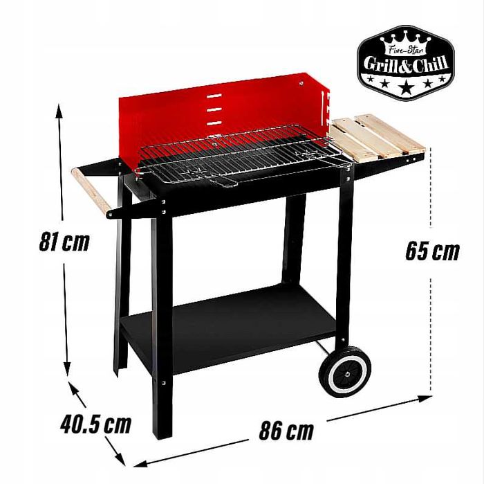Nowy Grill Węglowy Ogrodowy Na Kołach Półki, Gril Na Brykiet Przenośny