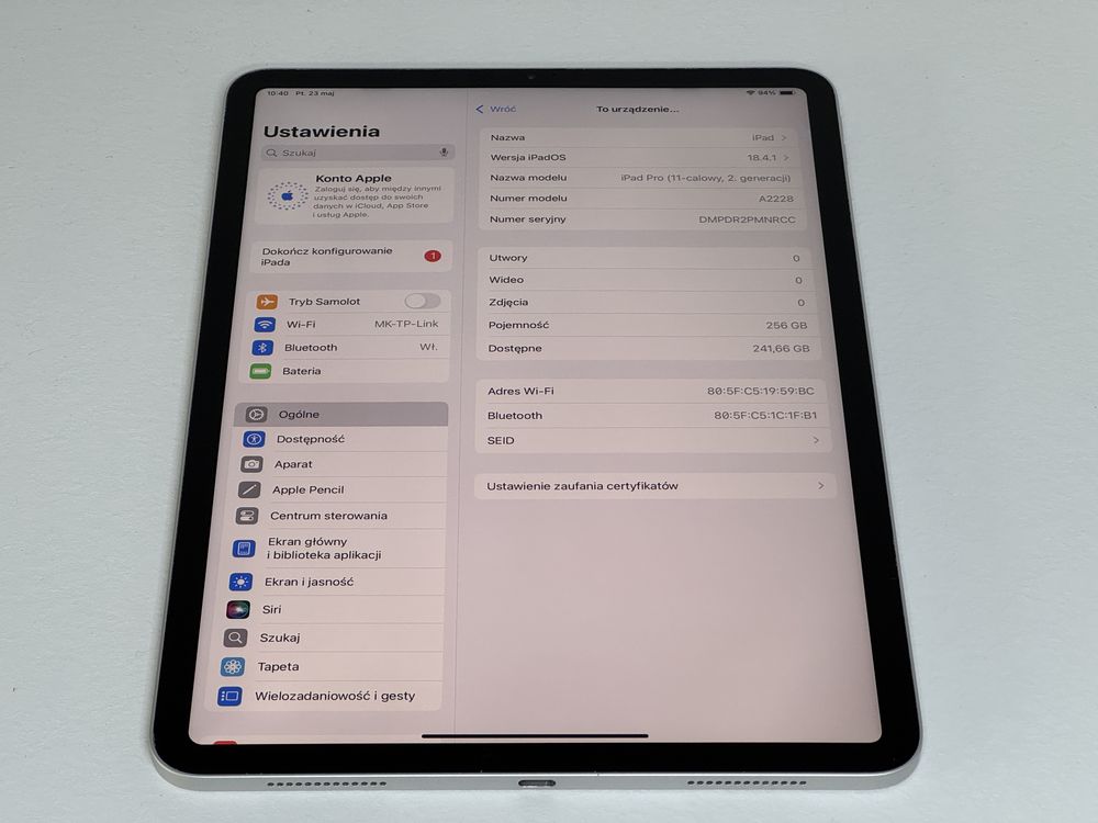 iPad Pro 11 2. gen. (A2228) - 256GB - faktura VAT 23%