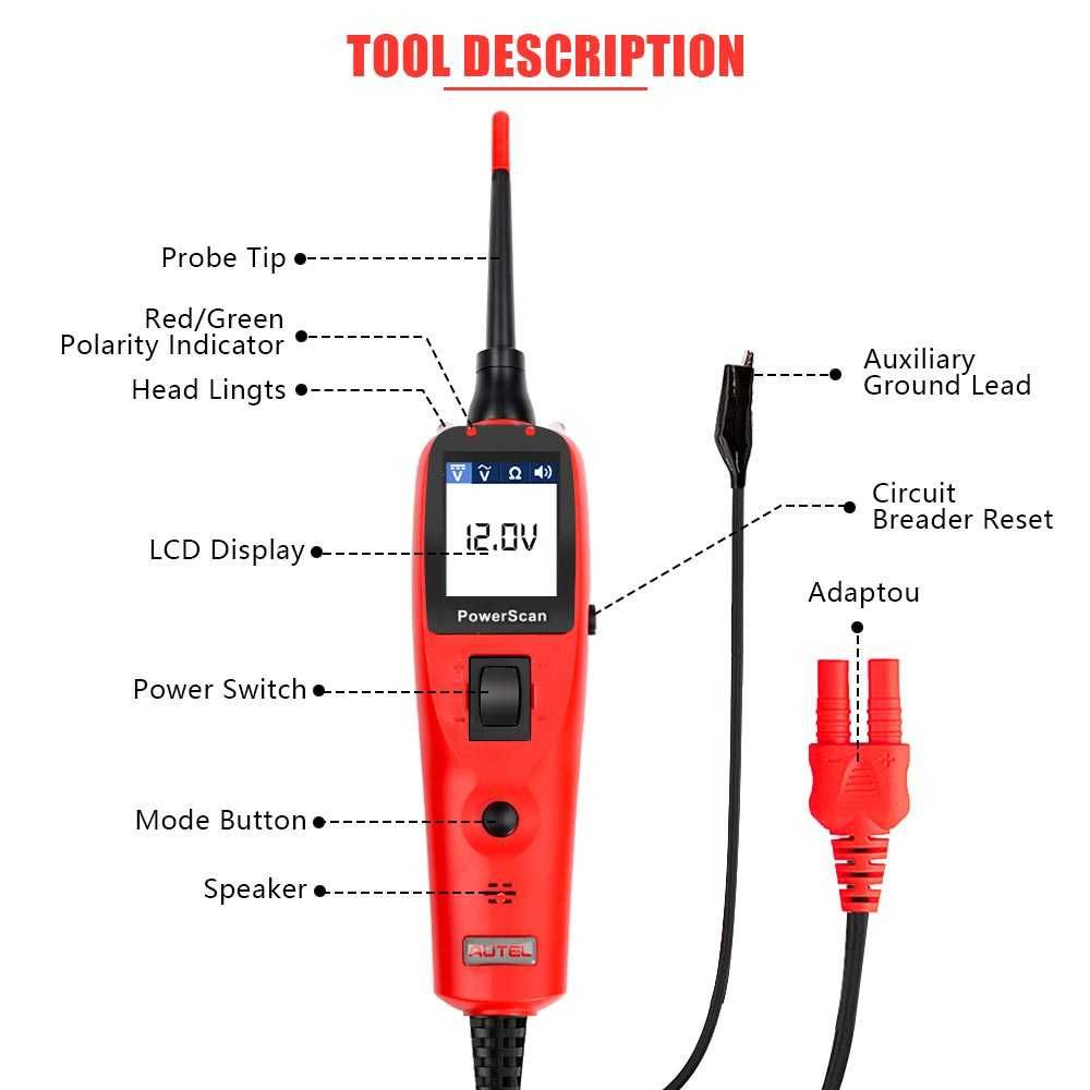 Máq. Teste circuitos elétricos auto Autel PowerScan PS100 - 12V/24V