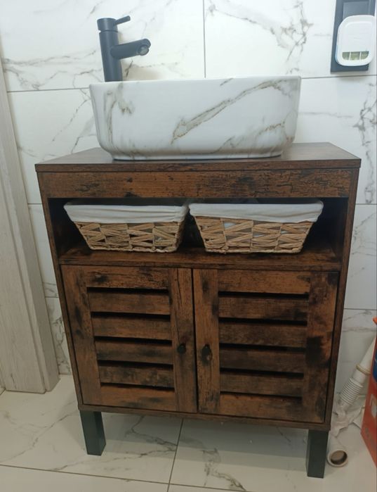 Szafka łazienkowa pod umywalkę 60 cm brązowa loft z regulowaną półką