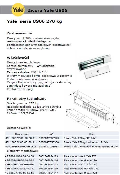 ASSA ABLOY - Zwora Yale 270kg Hall sens/ 12-24V, 25.72.12.0