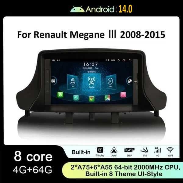 Auto-rádio 2 din android 14 Megane 3 (2007 a 2015)
