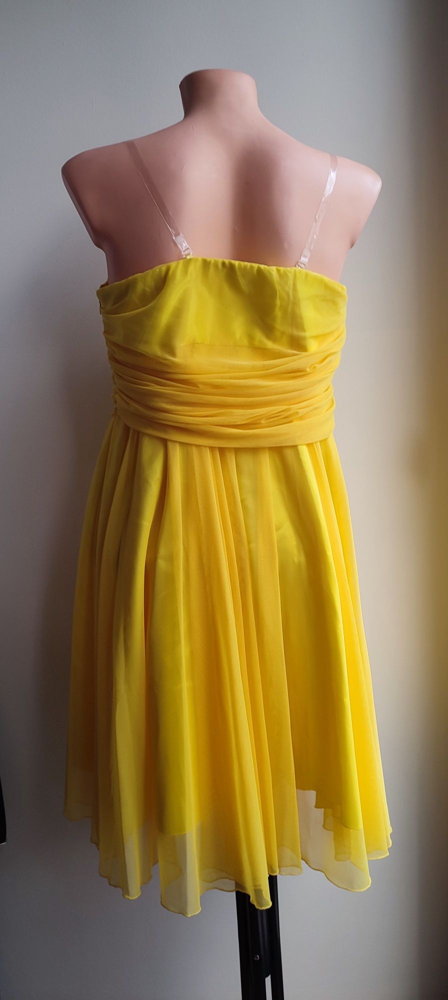 Nowa rozkloszowana żółta sukienka na imprezę/wesele/udany wieczór