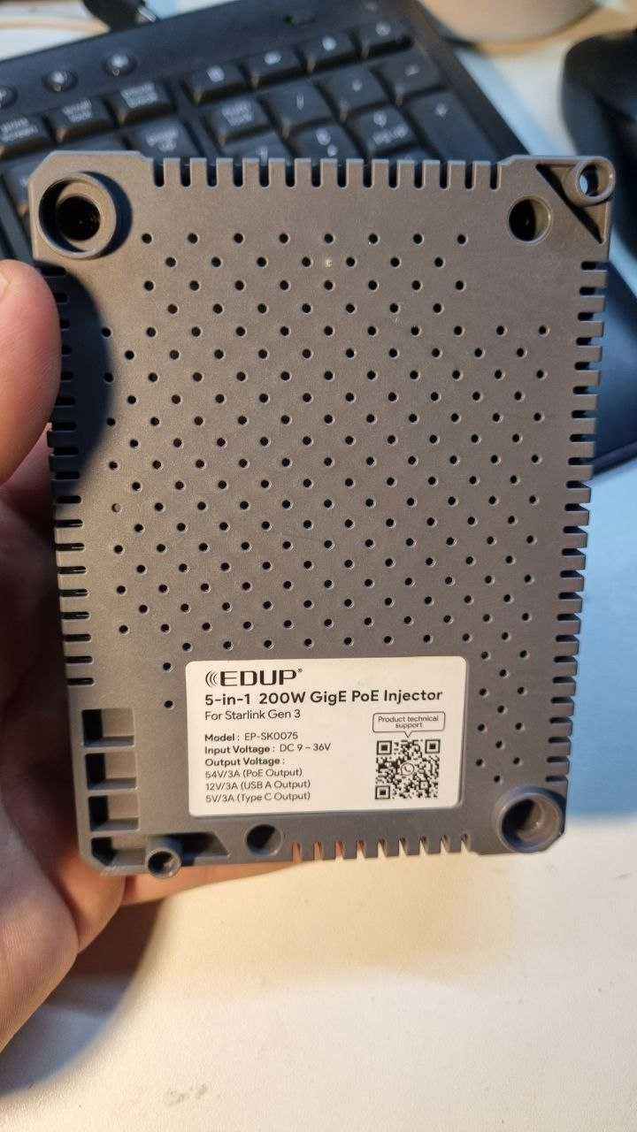 POE інжектор EDUP EP-SK0075 10/100/1000Mbps 150W 3в1 для StarLink Gen3