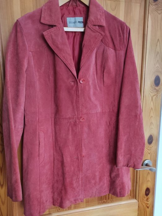 Damska kurtka skórzana zamszowa w kolorze czerwień/malina, rozm. 46