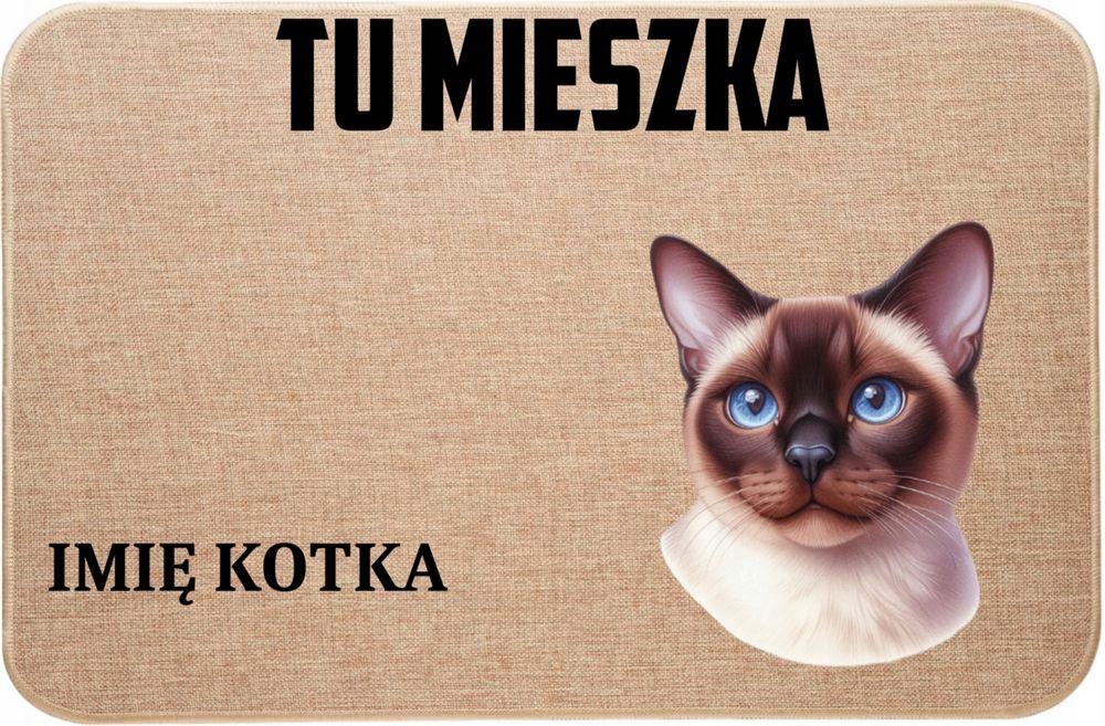 lniana wycieraczka wejściowa z kotem tu mieszka + imię kotka prezent