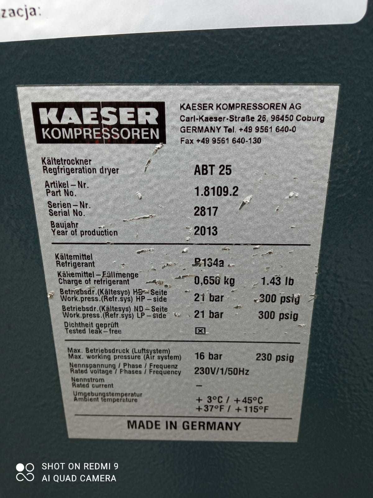Sprężarka śrubowa kompresor Kaeser SK25SFC T,15 KW 2,55m³ S013362