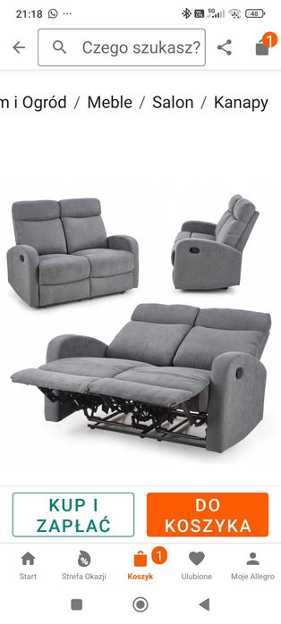 Sofa dwuosobowa rozkładana automatycznie.