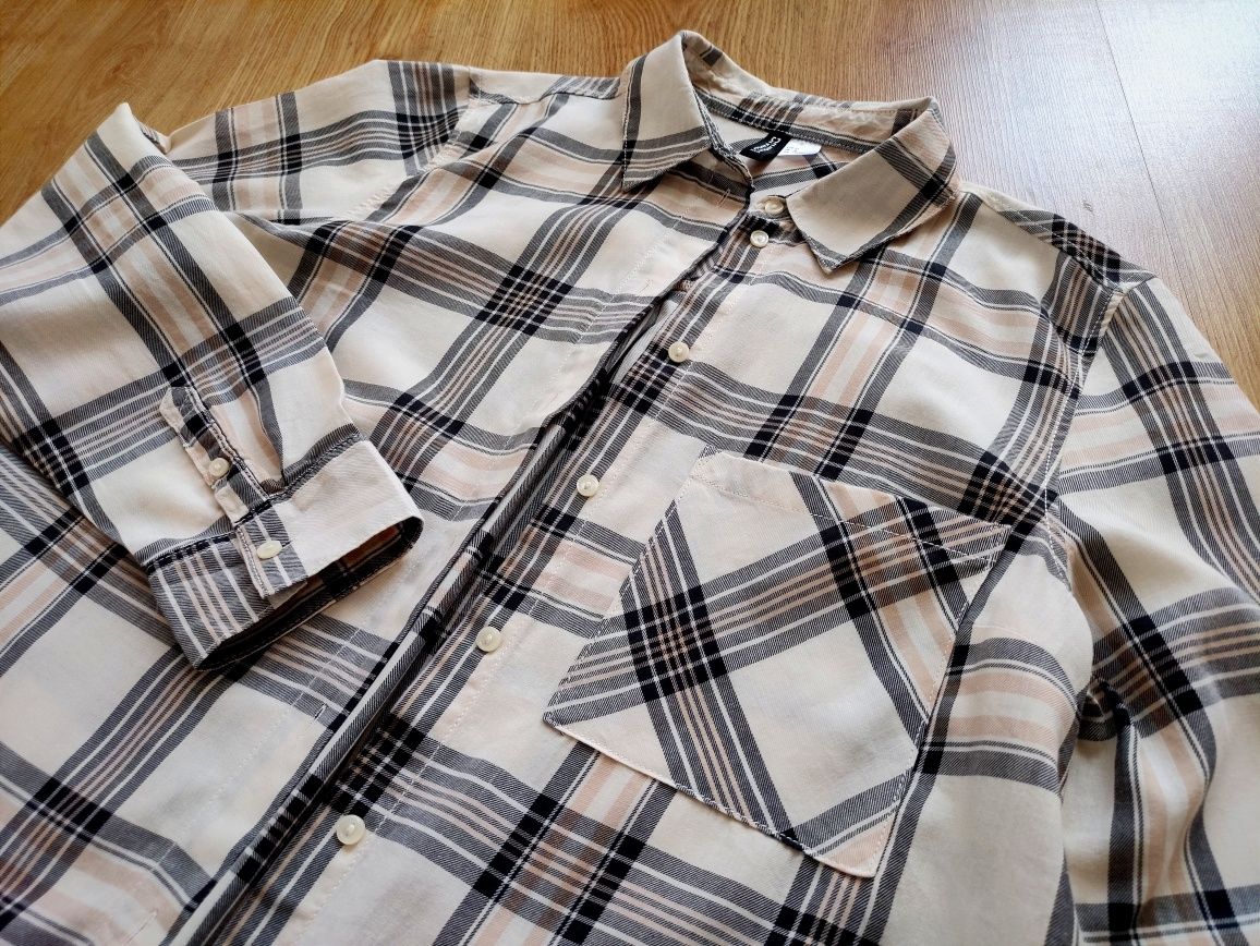 Jak nowa koszula w kratę oversize H&M 38/M / beż brąz luźna damska