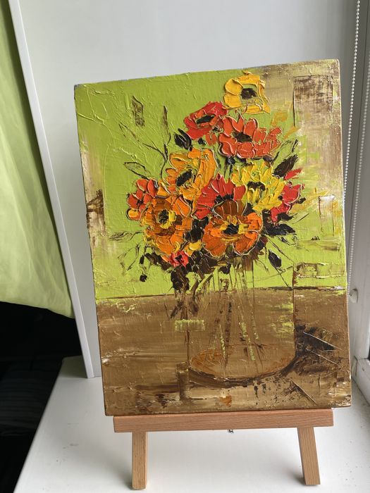 Картина олійними фарбами , картина з квітами 30х40 см