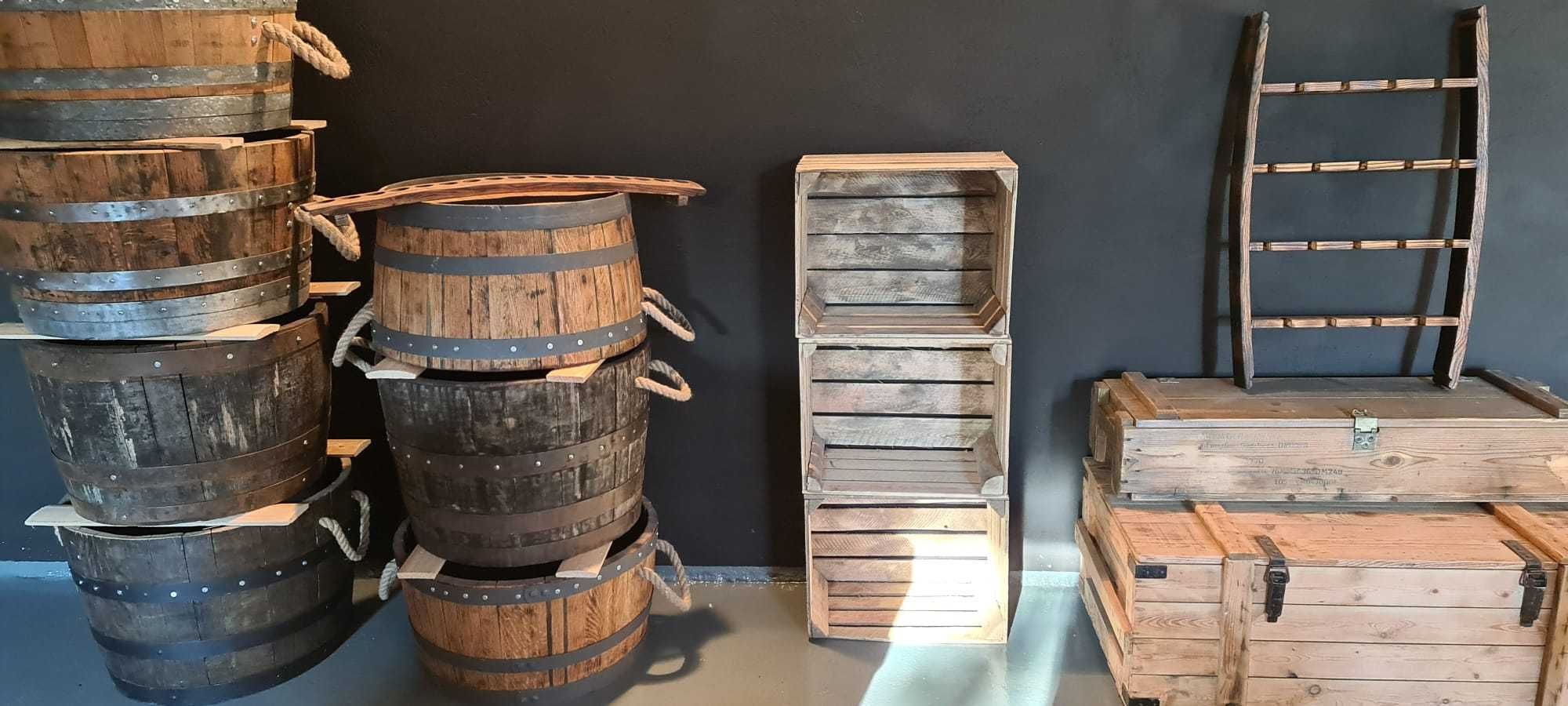 Donica z Beczki dębowej po whisky z uchwytami lub bez , duże donice