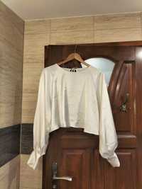 Elegancka bluzka biała kremowa crop top szerokie rękawy h&m