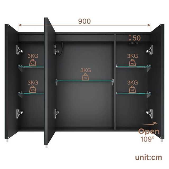 Szafka z lustrem/lustro/regał /półka /LED/90x65x13cm/SIRHONA !A2540-A!