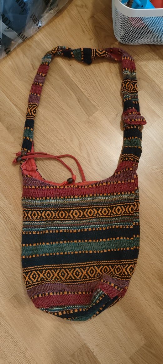 Torba etno bawełna tkana boho czerwona