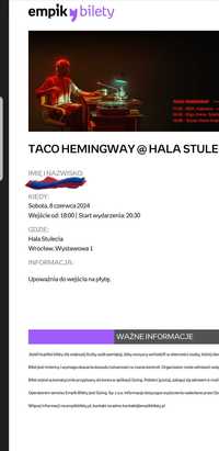 2 x bilet Taco Hemingway Wrocław 8 czerwca 2024