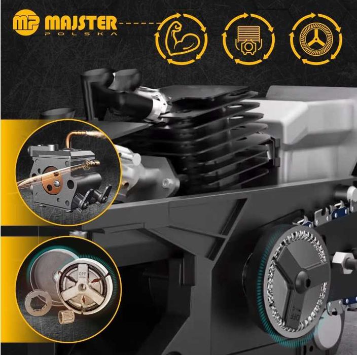 Zestaw XXL Piła Spalinowa Majster Polska 5.7KM Łańcuchowa Pilarka Nowa