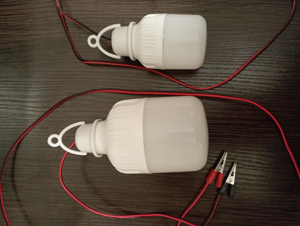 Лампочка светодиодная 12 Вольт с крокодилами для питания от акб 5-15W