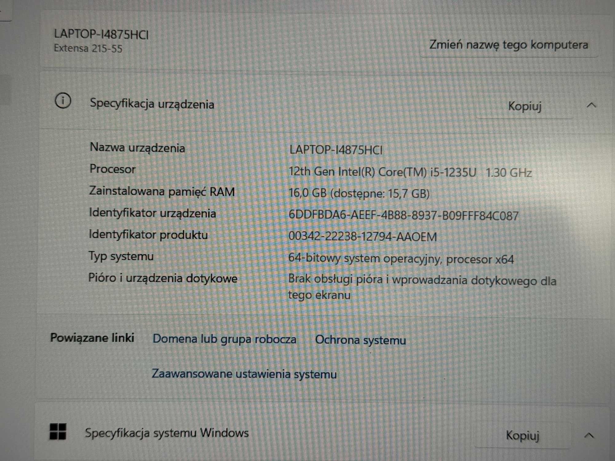 Laptop Acer Extensa i5-1235U 16GB 1TB SSD Win11 N22C6 ASCOM Klasztorna