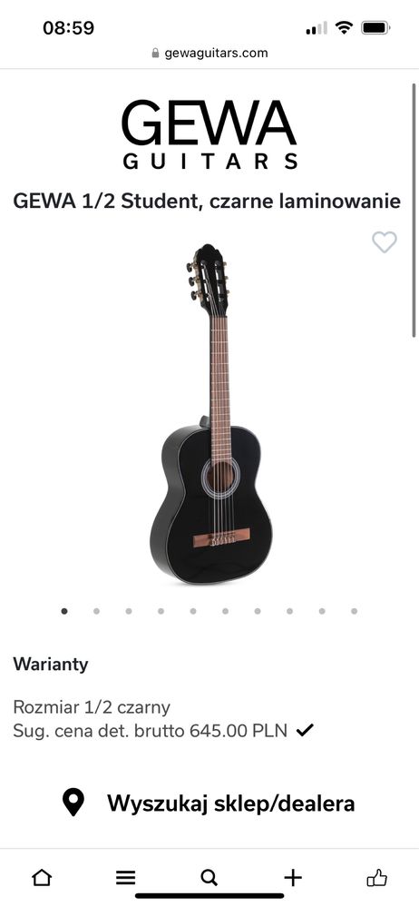 Gitara 1/2 Gewa student, czarne laminowanie
