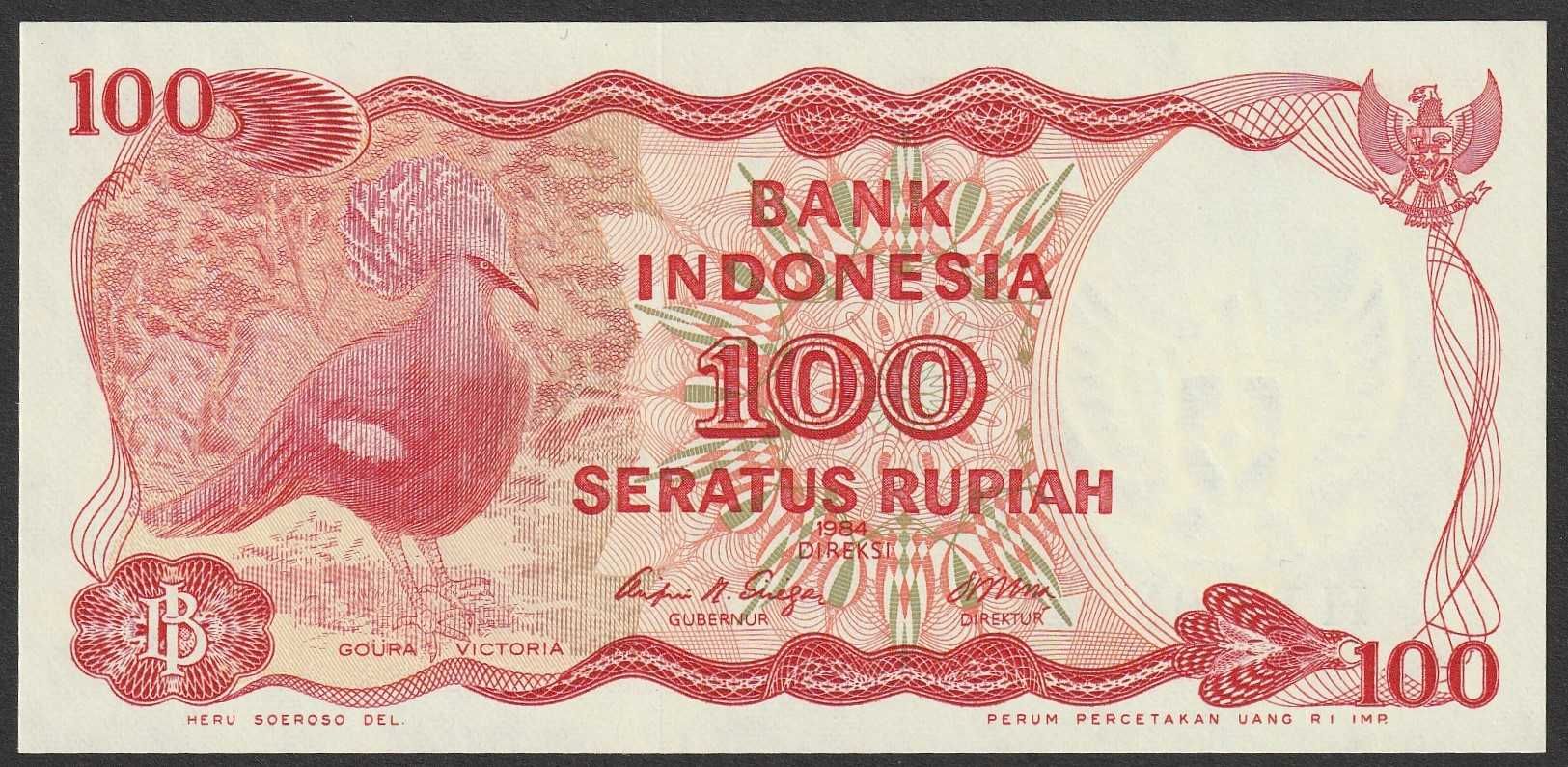 Indonezja 100 rupiah 1984 - PTAK - stan bankowy UNC