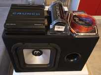 Subwoofer samochodowy Crunch+ wzmacniacz +kondensator+Kable Nowe!
