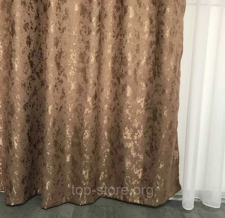 Нові оригінальні турецькі штори шоколадного кольору з тюлями із шифону
