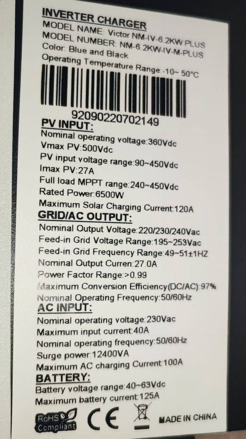 Falownik hybrydowy ON/OFF GRID  6,2 kW 48V WIFI nowy