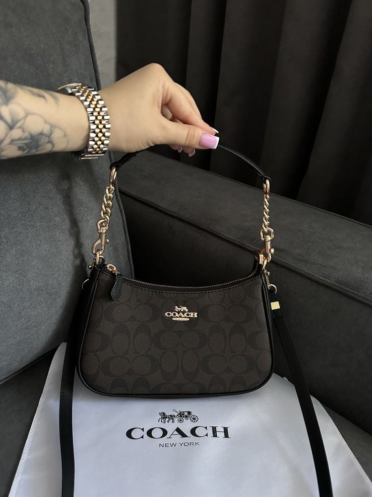 Сумка Coach Teri Shoulder Bag, коуч, коач біла, чорна , шоколадна