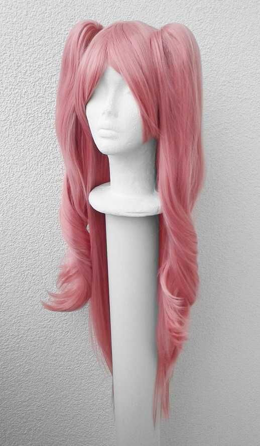 Krul Tepes Różowa długa prosta peruka z kitkami grzywką cosplay wig