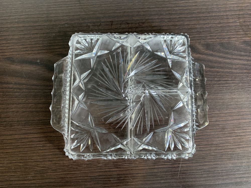 Stary kryształowy półmisek naczynie na przekąski PRL retro
