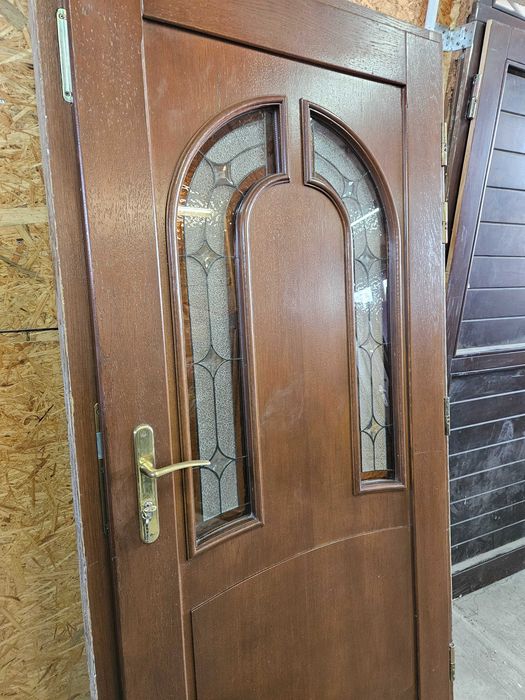 DRZWI Zewnętrzne Dębowe Drewniane Dąb Witraż Wejściowe 99x203cm