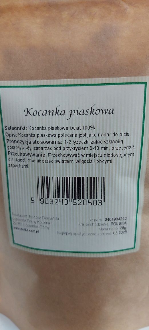 Kocanka piaskowa 25g choroby jeli, drogi żółciowe, choroby jelit