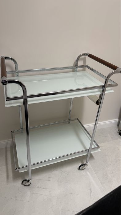 Wózek barek na kółkach szklany srebrny