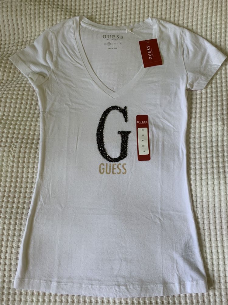 Guess logo NOWA koszulka damska biala, logo koraliki, rozmiar S