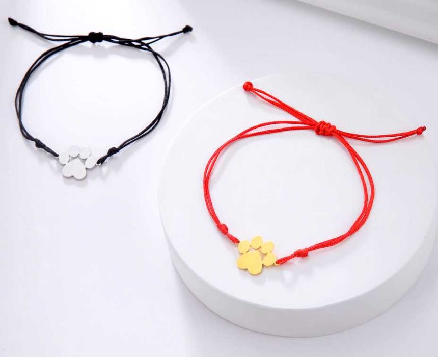 SZNURKOWA bransoletka REGULOWANA czerwona lub czarna ŁAPA psa kota