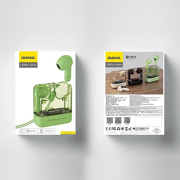 Bezprzewodowe słuchwaki TWS Dudao U18Pro Bluetooth 5.3 - zielone