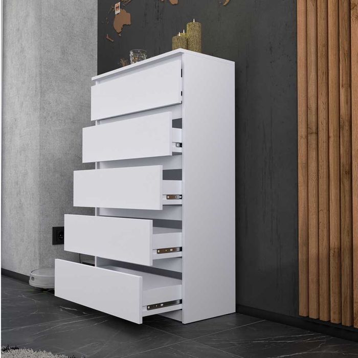 Komoda Wysoka Nowoczesna Hugo 5 Szuflad Szafka 70cm Do Salonu Sypialni