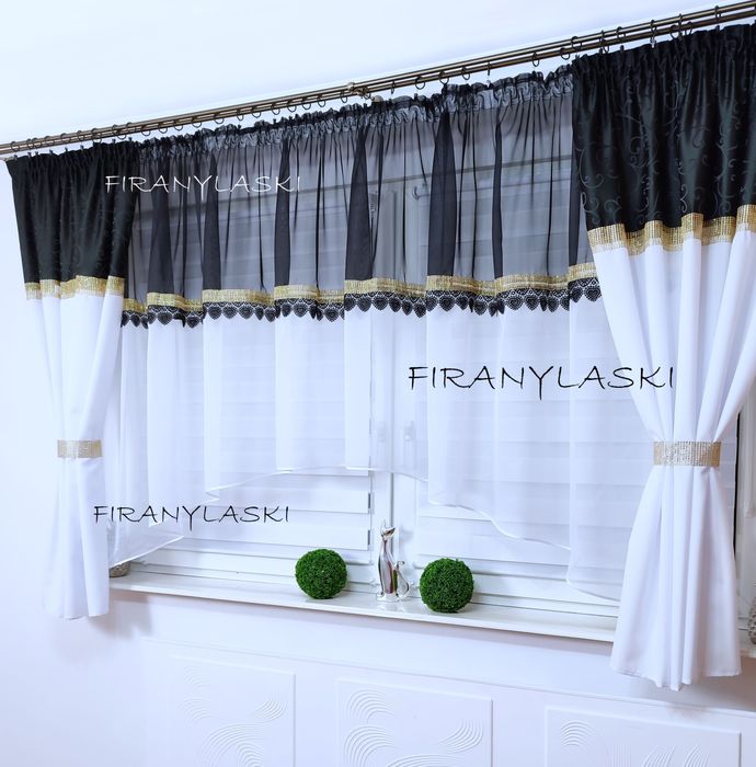 Firana Gotowa Firanki Firany do pokoju salonu gipiura złote cyrkonie