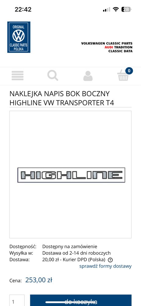 VW T4 Multivan komplet naklejek HIGHLINE