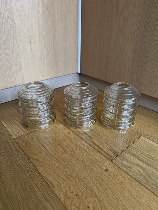 Komplet 3 szklanych kloszy do lamp PRL