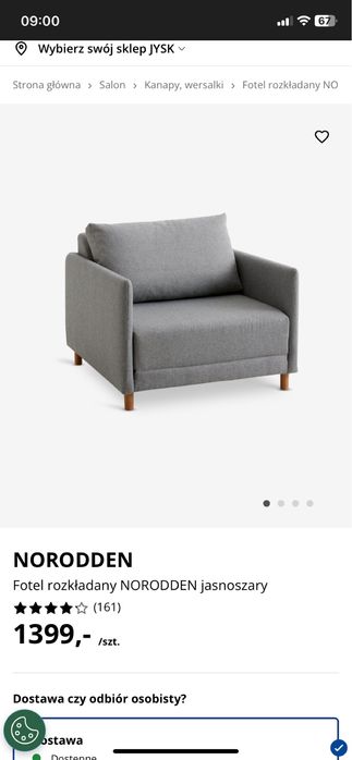 Fotel rozkladany z funkcja spania jysk szary norodden