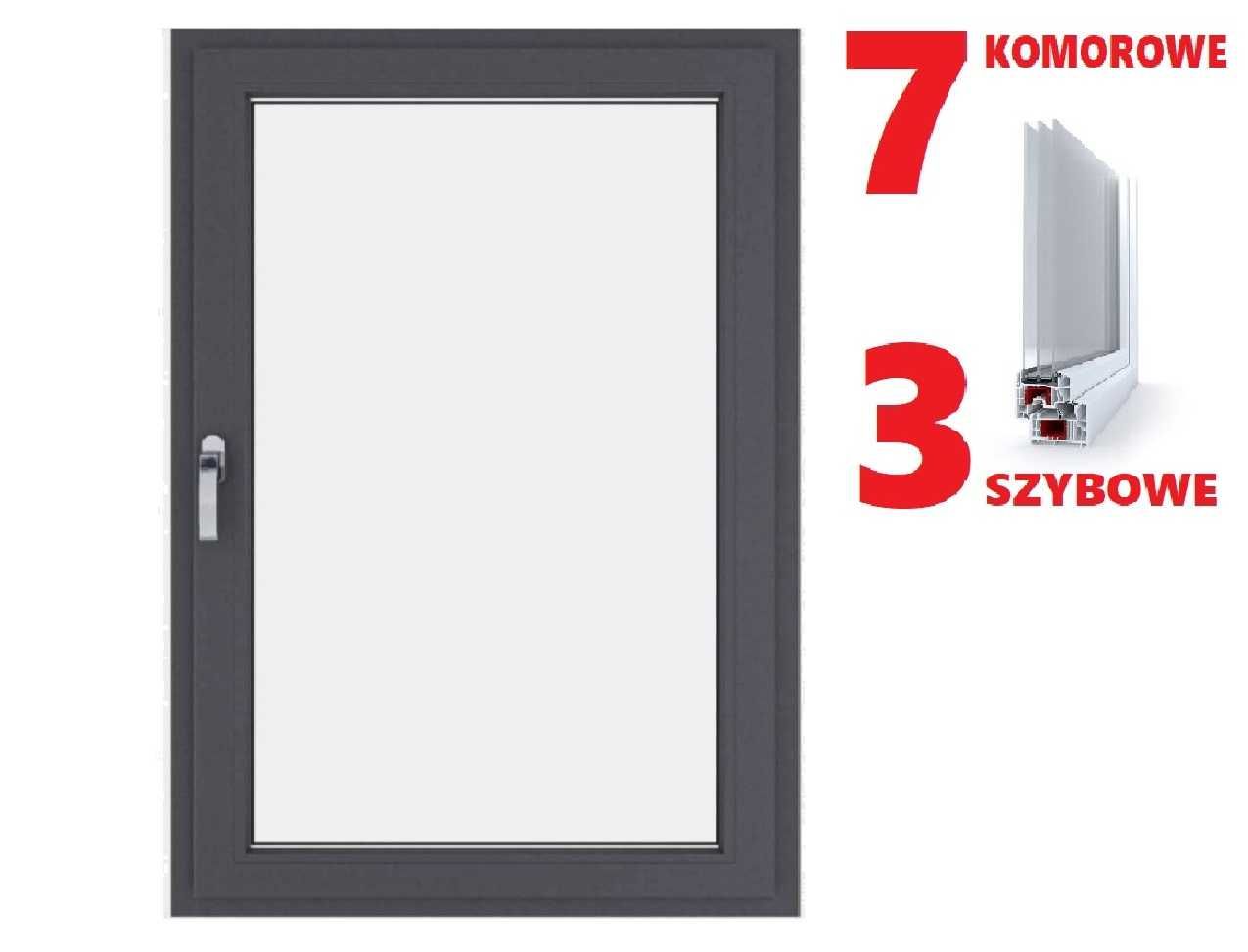 Tanio OKNA ENERGOOSZCZĘDNE Trzyszybowe Okno PCV Antracyt 1000x1500