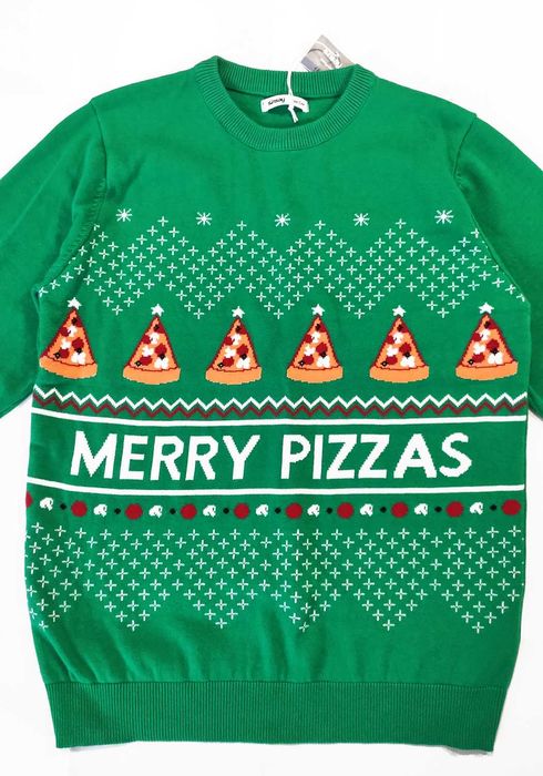Bawełniany, świateczny sweter 164 / S / M 38 na święta choinki pizza