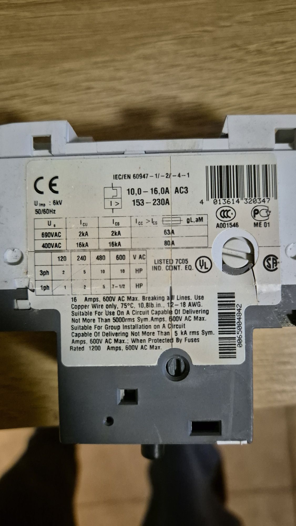 Wyłącznik silnikowy ABB MS116 10A-16A