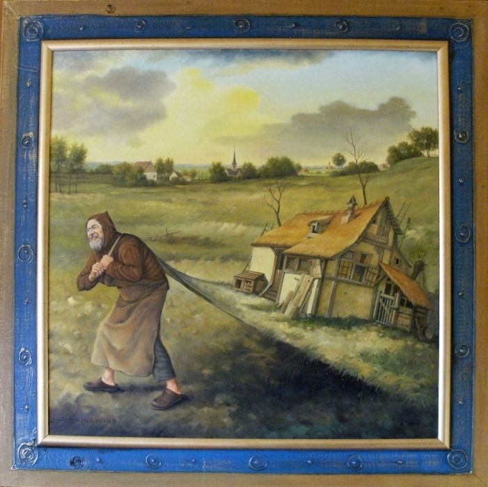 Dariusz Miliński, obraz "Odejść w samą porę" olej na płótnie, 101x101