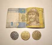Moedas e nota da Ucrânia