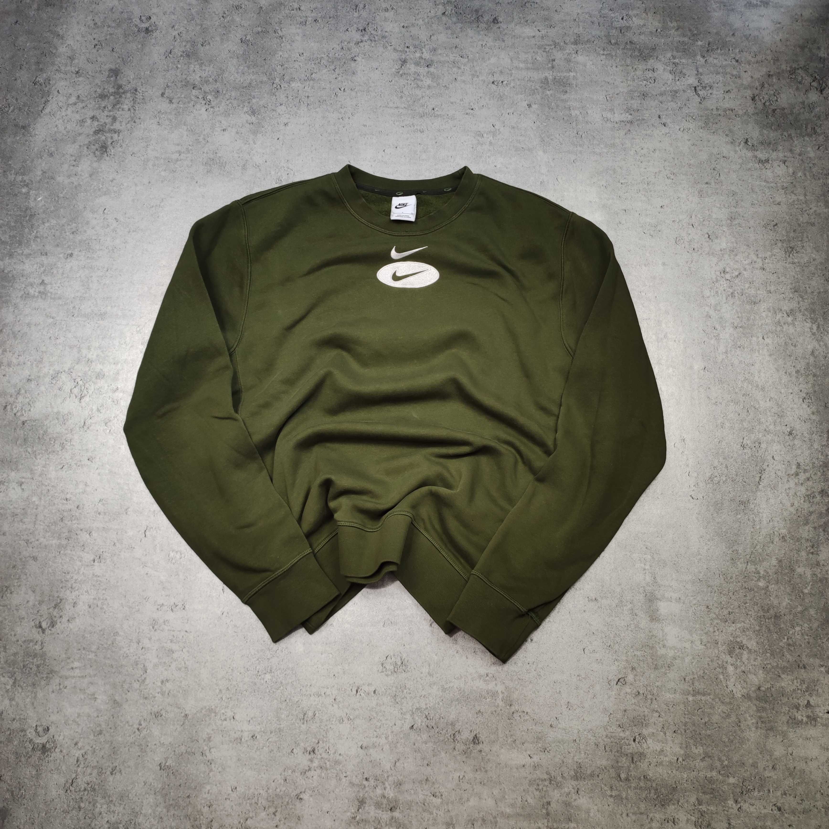 MĘSKA Bluza bez Kaptura Zielona Khaki Duże Logo Plecy Nike Bawełna